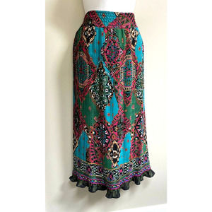 Diane Freis Vintage 80s Pleated Mdi‎ /Long Skirt ~Elastic Waistline~ M-L